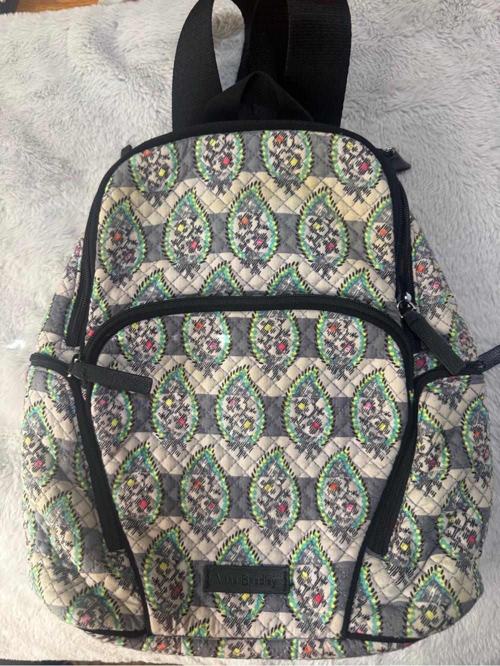 Vera Bradley Quilted Mini Backpack in Neutral, Teal & Lime Accents